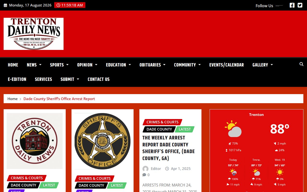 Trenton Daily News Dade County arrest-report search results