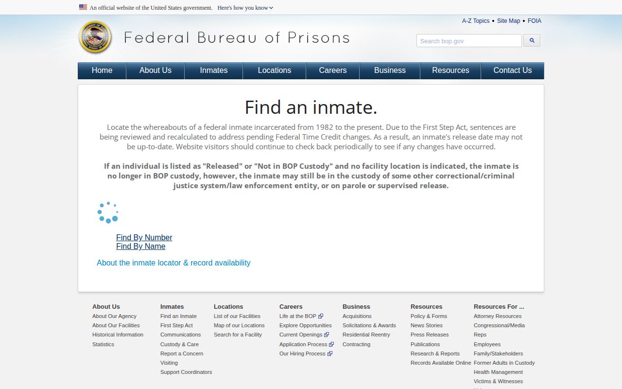 Federal Bureau of Prisons locator for Dade County federal custody questions