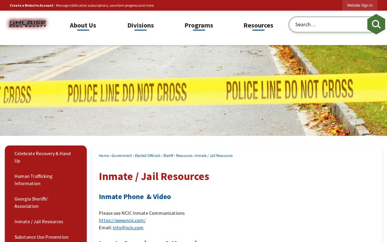 Dade County Jail official inmate and jail resources page